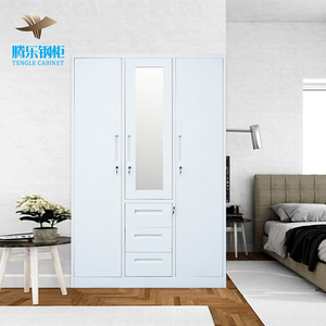 Armoire métallique moderne à 3 portes en acier imprimé, extensible, pour <span class=keywords><strong>vêtements</strong></span>, salle à manger, chambre, avec miroir et tiroir - Product Image 2