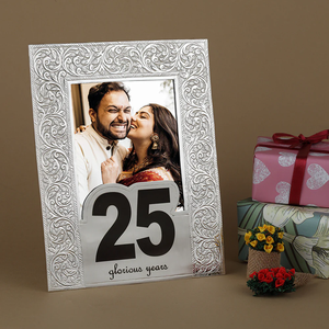 Marco de Fotos Metálico con Acabado Plateado para el 25 Aniversario, Diseño Antiguo, Alta Calidad, Duradero, Regalo para Parejas de Boda, Decoración para el Hogar - Product Image 1