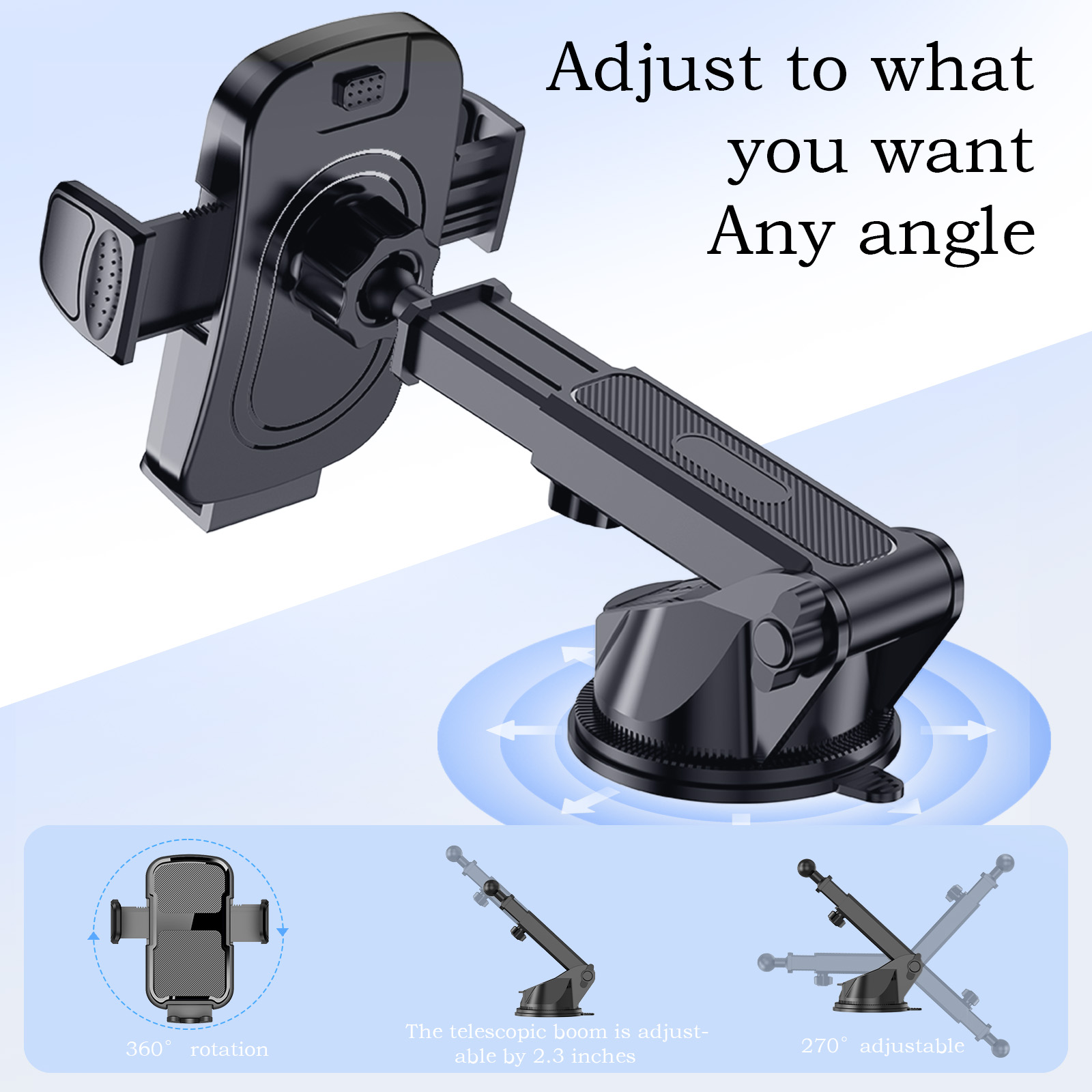 360 Degree Rotating Silicone Car Dashboard Phone Holder - K1 QX8 Model Suction Cup Mount