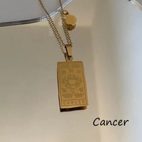 Bijoux en acier inoxydable imperméable à l'eau or carré signe du zodiaque collier de cartes de tarot pour hommes et femmes