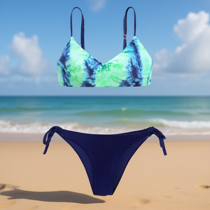 Costume da bagno due pezzi HDJ con top tie-dye e slip a tinta unita, taglie forti, controllo pancia, per la spiaggia, taglie 46 48 50 52 - Product Image 2