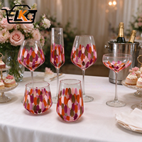 Verre à vin mexicain personnalisé peint à la main, motif à pois colorés, en cristal sans plomb, flûte à champagne, cadeau de mariage pour bar, vente en gros
