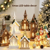LED Weihnachtsdorf-Häuschen-Set, Hölzerne Schneigelegene Miniatur-Tischdekoration, Batteriebetriebene Warmweiße Lichter, Feiertags-Kamin-Heimdekoration Geschenk