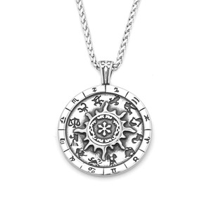 Collar con colgante del zodiaco de plata tibetana Yunnique, cadena de 60 cm, regalo unisex, joyería con diseño de constelación y rueda solar, cadena para suéter - Product Image 5