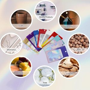 Holografik ambalaj çanta Macaron renk açılıp kapanabilir kendini mühür kilit kemik kılıfı aksesuar Mylar temizle pencere lazer fermuarlı çanta - Product Image 4