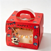 Boîte à gâteau d'anniversaire en carton imprimé avec fenêtre transparente en PET, poignée portable, pour pâtisserie, boulangerie, emballage cadeau de vacances, emballage de desserts