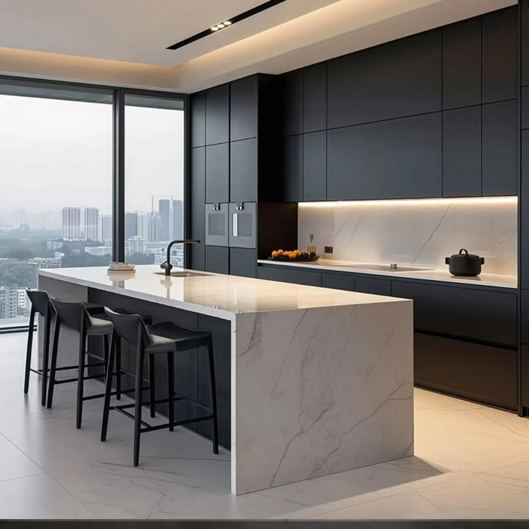 European Style Modular Black All Wood Full Laminated Board Furniture Kitchen Cabinets Kitchen Designs