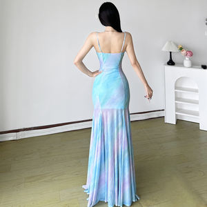 Vestido Maxi de Malla con Apliques de Encaje en Degradado Inspirado en Sirenas, con Tirantes Finos, para Mujer, Ideal para Vacaciones en la Playa o Resort - Product Image 6