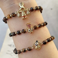 Bracelet en pierre naturelle œil de tigre BD-C7178 avec médaille Vierge Marie et breloque canard de dessin animé, bijoux porte-bonheur empilables