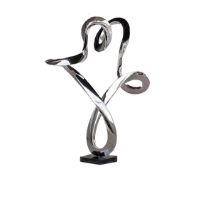 Sculpture abstraite moderne en acier inoxydable poli miroir, statue d'art métallique contemporaine en spirale pour la décoration d'hôtels et de salons - Product Image 1