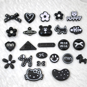 Accessoires de bijoux DIY en résine thème sombre, formes de cœur, visage souriant, florales, faits à la main pour la décoration de cheveux, sacs et vêtements - Product Image 1