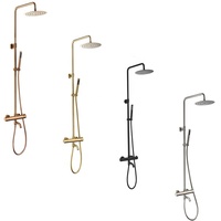 Douche murale thermostatique de luxe pour hôtel, en acier inoxydable 304, à 3 fonctions, finition brossée noir et or rose, avec double poignée en céramique