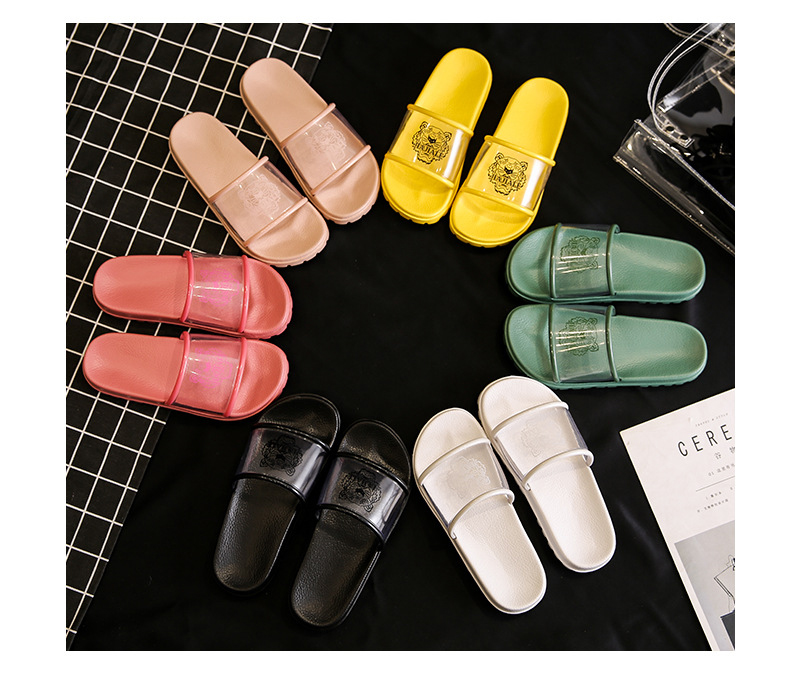 OEM Transparent Tiger Head EVA Slippers Couple Non-slip Soft Sole Home Slippers Women