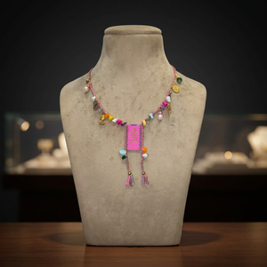 Collier pendentif Sstringz rose multicolore fait main avec perles Miyuki Delica, cordon tressé, breloque en pierre et perles classiques en alliage de cuivre - Product Image 5