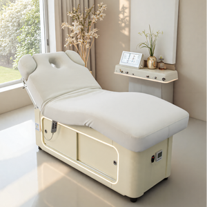 Cama de masaje de salón de belleza <span class=keywords><strong>Beige</strong></span> de lujo con 2 motores, función de calefacción, cama de masaje cosmético, cama de Spa Facial eléctrica - Product Image 1