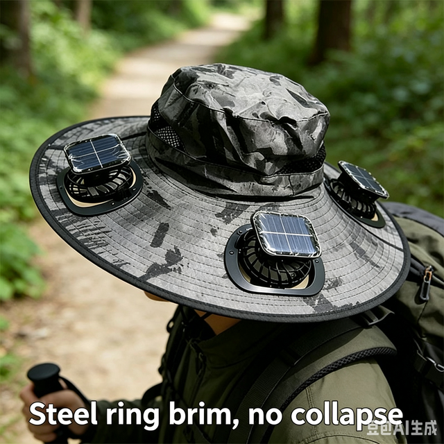 2026 Factory Wholesale Custom Hiking Hat with 3 Cooling Fans, New Dual-purpose Cap Supporting USB and Solar Charging