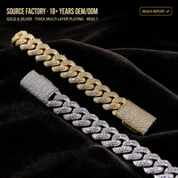Bracelet Bling Cuban Link en Laiton avec Zircon 5A, Bijoux Hip-Hop, Prix Usine, Longueur Personnalisée, Maillons Cubains Miami de 15mm