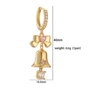 2024 moda gran oferta latón 18K chapado en oro joyería de mujer campana de Navidad árbol bolsa de regalo pendientes de gota de circón para regalo - Product Image 4