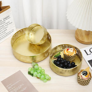 Ensemble de 3 assiettes à fruits en métal doré de luxe, creuses et rondes, pour la vente en gros - Product Image 3