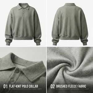 Sudadera con capucha tipo polo extragrande y corta, de felpa de algodón grueso, con hombros caídos, logotipo personalizado, cuello tipo rugby y botones - Product Image 3