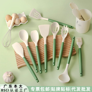 11 Piece Silicone Kitchen Utensils Set With Green Handles Heat Resistant BPA Free Food Grade Dishwasher <b>Safe</b> Cooking <b>Tools</b> - Product Image 4