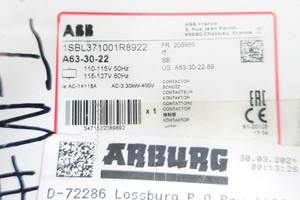 A63-30-22 1SBL371001R8922 Contactor de CA Serie A 115-127VAC 90A 60HP PLC - Product Image 2