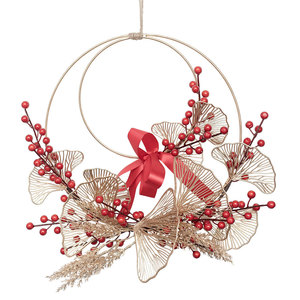 Guirlande du Nouvel An Chinois CallaFloral à Double Anneau, Fleurs Artificielles, Baies Rouges, Feuilles Dorées, Décoration Maison et Mariage CF01058 - Product Image 5