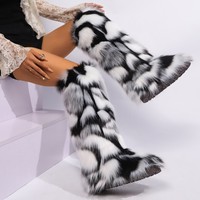 Sepatu Bot Tinggi Wanita Musim Dingin Anti Selip Berbahan Suede dengan Bulu Mink & Rubah Imitasi Y2K untuk Luar Negeri