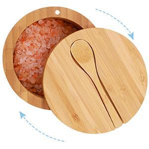 Tarro de especias de bambú con cuchara, contenedor de almacenamiento de condimentos para cocina, para uso doméstico - Product Image 2
