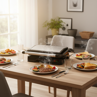 Grill panini HUAQI 2 tranches 850W, en aluminium moulé sous pression, double puissance, voyant lumineux, plaque antiadhésive PTFE 23x14,5cm, 180°