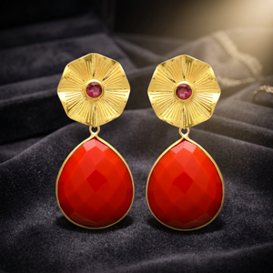 Pendientes Colgantes de Plata Hechos a Mano con Piedras Preciosas Naturales, Estilo Boho Étnico, Chapados en Oro - Product Image 3