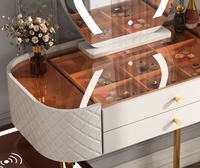 Coiffeuse Intelligente Blanche en Bois Massif de Chêne, Moderne, avec Recharge Sans Fil, Multifonctionnelle, Éclairage LED, pour Chambre, Salon, École
