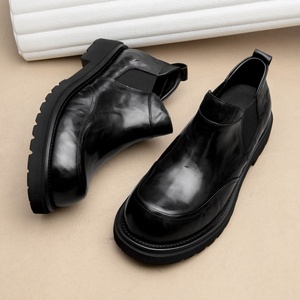 Bottes moto rétro à enfiler pour hommes, faites à la main, à coupe basse, en cuir à semelle épaisse - Product Image 1