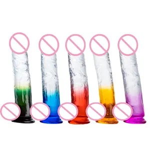 Dildo di cristallo da 24.5 cm (9.6 pollici) per i giocattoli del sesso della masturbazione delle donne dildo multicolore di alta qualità prezzo all'ingrosso dildo colorato