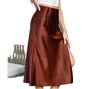 <b>Top</b> Selling Women's Natural Waist <b>Silky</b> Mid Skirt Fashion Elegant Satin Side Slit Anti-static Eco-Friendly A-Line - Product Image 1
