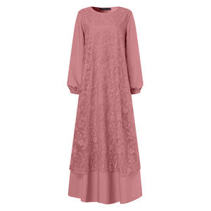 Nouvelles dames Abaya pour vêtements musulmans col rond dentelle à manches longues taille lâche femmes robe traditionnelle musulmane mode Abaya - Product Image 1