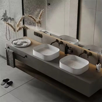 Meuble-lavabo mural moderne en bois massif, résistant à l'eau, avec miroir LED et vasque en céramique – Idéal pour hôtels et chambres à coucher – Nouvelle collection en promotion