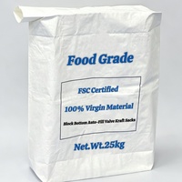 Sac à valve à fond carré 25 kg en papier kraft multicouche recyclable, compatible avec le remplissage automatique pour l'emballage de tapioca et d'amidon de maïs, certifié BRC