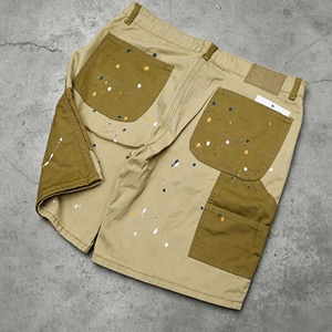 Shorts cargo pour homme, taille mi-haute, style streetwear peint, respirant, longueur bermuda, fermeture boutonnée, patchwork - Product Image 2