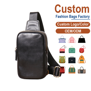 Sac de poitrine pour homme en cuir grainé noir avec fermeture éclair en laiton |   Fabrication sur mesure OEM/ODM pour les marques urbaines et de streetwear - Product Image 1