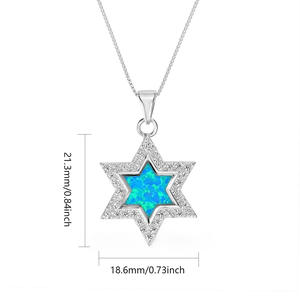 สร้อยคอจี้หกเหลี่ยมโอปอล ชุบโรเดียม สร้อยคอแบบกล่อง จี้โอปอลสีน้ำเงินและสีขาวสำหรับสวมใส่ทุกวัน - Product Image 3