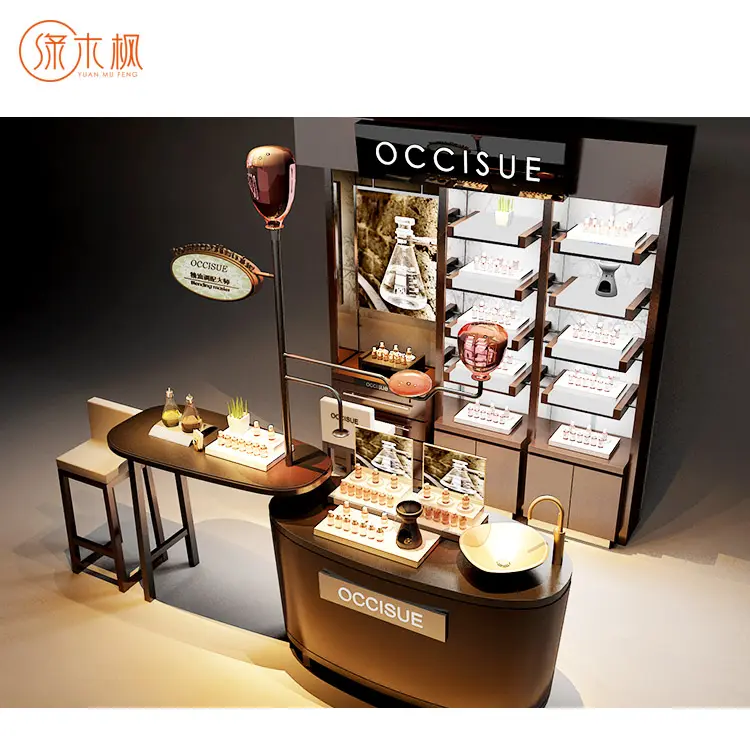 Fancy Retail Store Wooden Cosmetic Showcase Custom Logo Trendy Style Cosmetic Display Cabinet