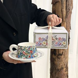 Ensemble de tasses à <span class=keywords><strong>café</strong></span> en <span class=keywords><strong>céramique</strong></span> de porcelaine fine Madou, motif floral et oiseaux vintage, <span class=keywords><strong>peinture</strong></span> aquarelle, 300 ml, avec plateau, style coréen, cadeaux d'affaires - Product Image 6