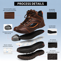 AOXIANG Chaussures de sécurité unisexe anti-perforation à embout d'acier, tige en cuir, doublure en maille, semelle intermédiaire en PU, semelle extérieure en PU, coupe mi-haute, printemps-été, usine, hiver