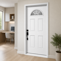 Porte d'entrée en acier à 4 panneaux avec verre demi-lune, design traditionnel