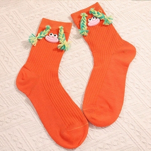 Calcetines de media caña para niña con diseño de boca de cerdo y coleta, estilo <span class=keywords><strong>Ugly</strong></span> Doll, con contraste de colores, para uso exterior, bonitos y divertidos. - Product Image 2