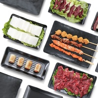 Vente en gros de 50 pièces de vaisselle en mélamine plastique rectangulaire de haute qualité, écologique, noire, pour les restaurants