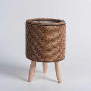 Bodenbelagständer Rattan Gewebter Korb Pflanzentopf mit Beinen Blumentopf für Appartment Zeichenzimmer Ball hellbraun - Product Image 4