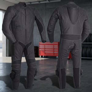Traje de carreras de cuero de vaca para motocicleta, ropa negra para motocicleta y carreras, nombre del equipo de carreras - Product Image 2
