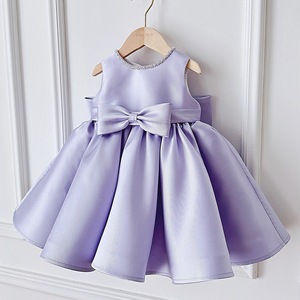 Abito da festa <span class=keywords><strong>lilla</strong></span> a maniche lunghe per bambina, con fiocco, in raso, modello A-line, per damigella d'onore - Product Image 6